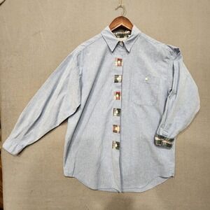 Womens Bugle‎ Boy Button Up Long Sleeve Flip Cuff Blue Shirt Size Large